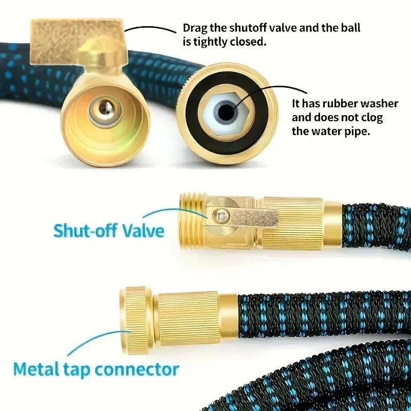 Expandable Garden Hose 3X Length with High-Pressure Spray Gun Nozzle Set Retractable Storage Outdoor Watering System | Thomler