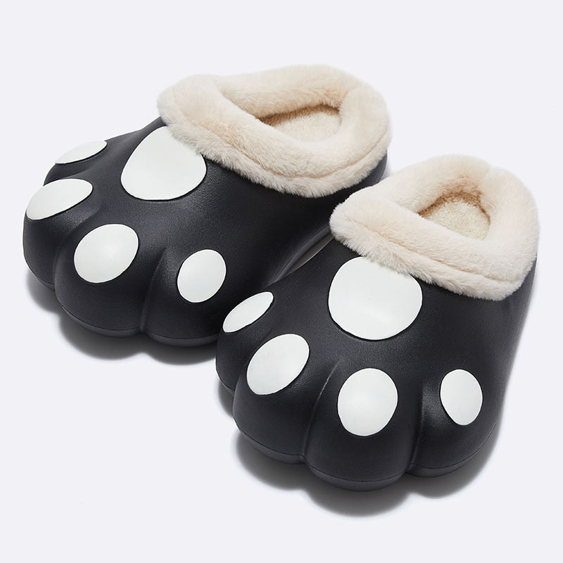 Plush Cat Paw Slippers with Fleece Lining – Cozy Winter House Shoes for Women & Men