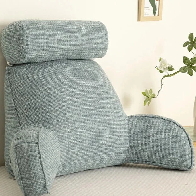 Adjustable Backrest Cushion with Movable Headrest & Side Pocket for Bed or Couch