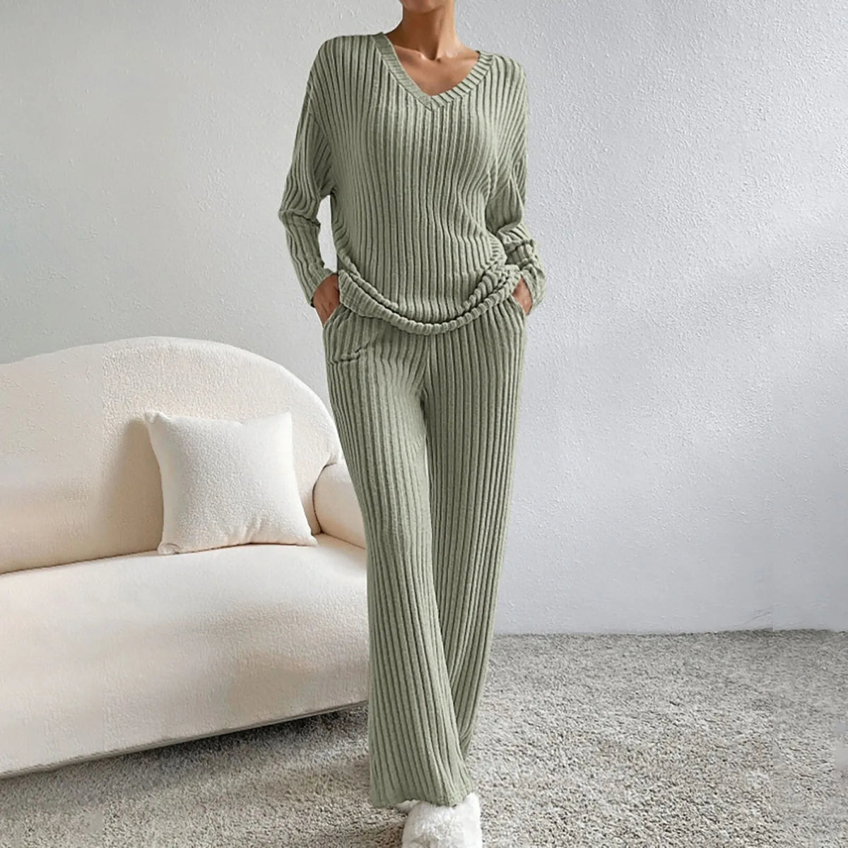 Conjunto de estar de punto acanalado Evangeline