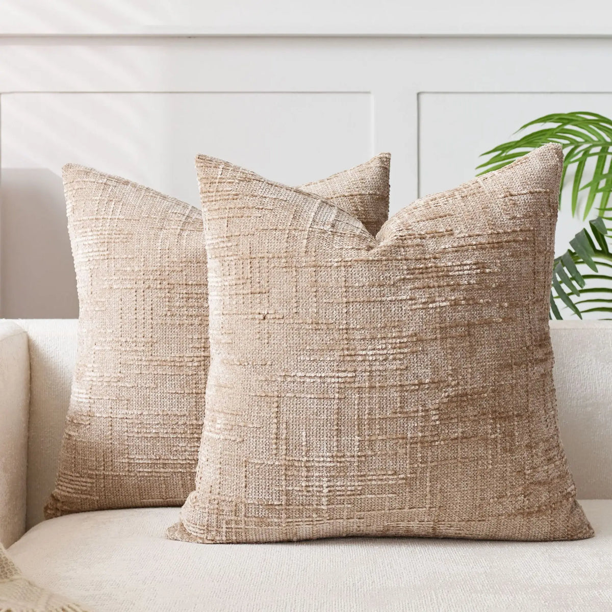 Plush Chenille Pillow Case 18 in Textured Bamboo Relief Pattern for Sofa Bed Living Room Bedroom Accent Home Décor Throw Cushion Slipcover | Thomler