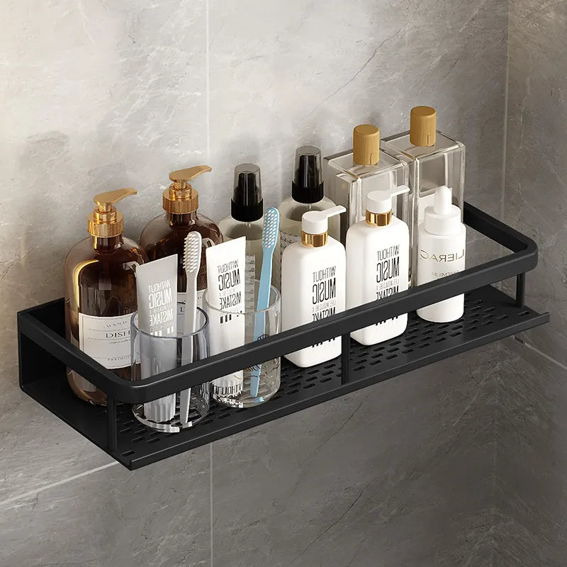 Wall-Mount Aluminum Bathroom Caddy – Black Storage Ledge for Soap, Shampoo & Toiletries – Space-Saving Organizer for Shower & Kitchen | Thomler