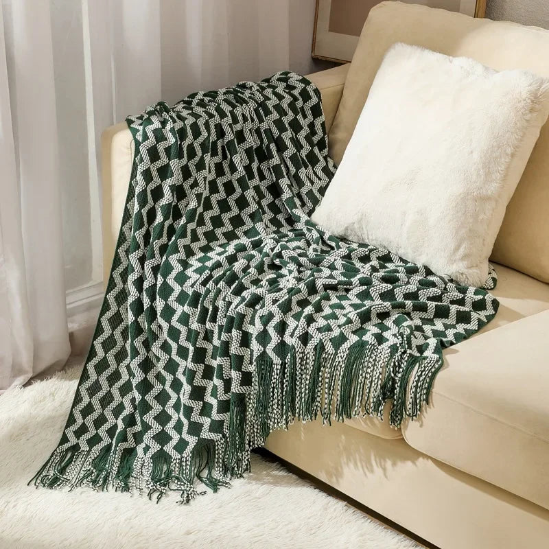 Chunky Knit Throw Blanket – Cozy Acrylic Sofa & Bed Cover for Living Room & Bedroom