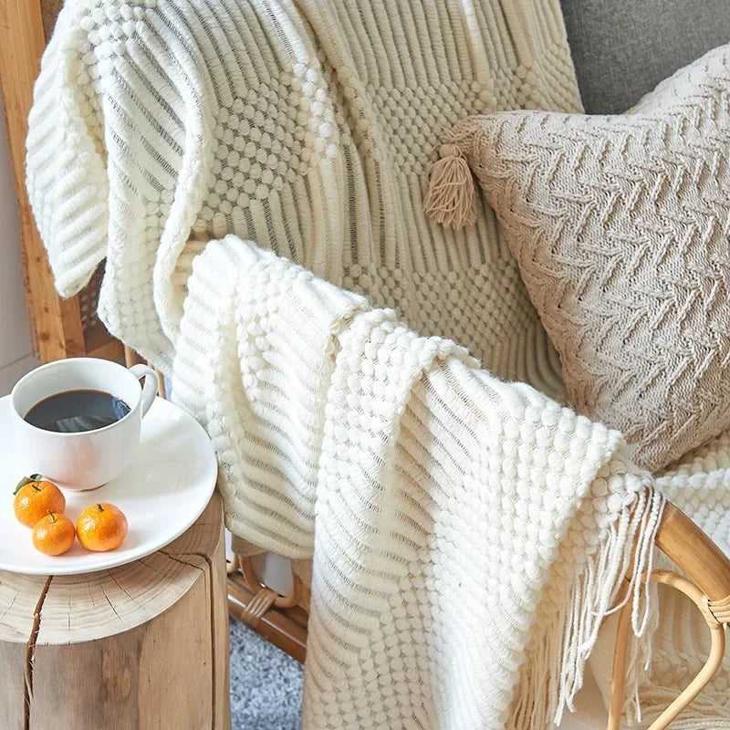 Chunky Knit Throw Blanket – Cozy Acrylic Sofa & Bed Cover for Living Room & Bedroom