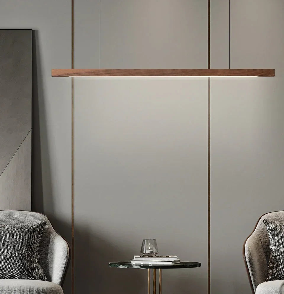 LED Wood Dining Room Fixture 47-Inch Linear Hanging Light Adjustable Height Island Chandelier Natural Pine Kitchen Suspended Lighting Modern | Thomler
