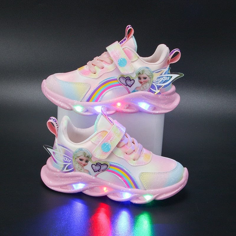 Girls Light-Up Sneakers with Rainbow Glitter and LED Soles for School, Play, and Active Wear | Thomler