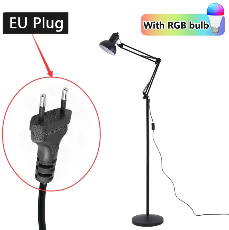 Verstelbare metalen vloerlamp met draaibare kop voor lezen en thuiskantoor | E27-fitting | Zwarte afwerking | Thomler