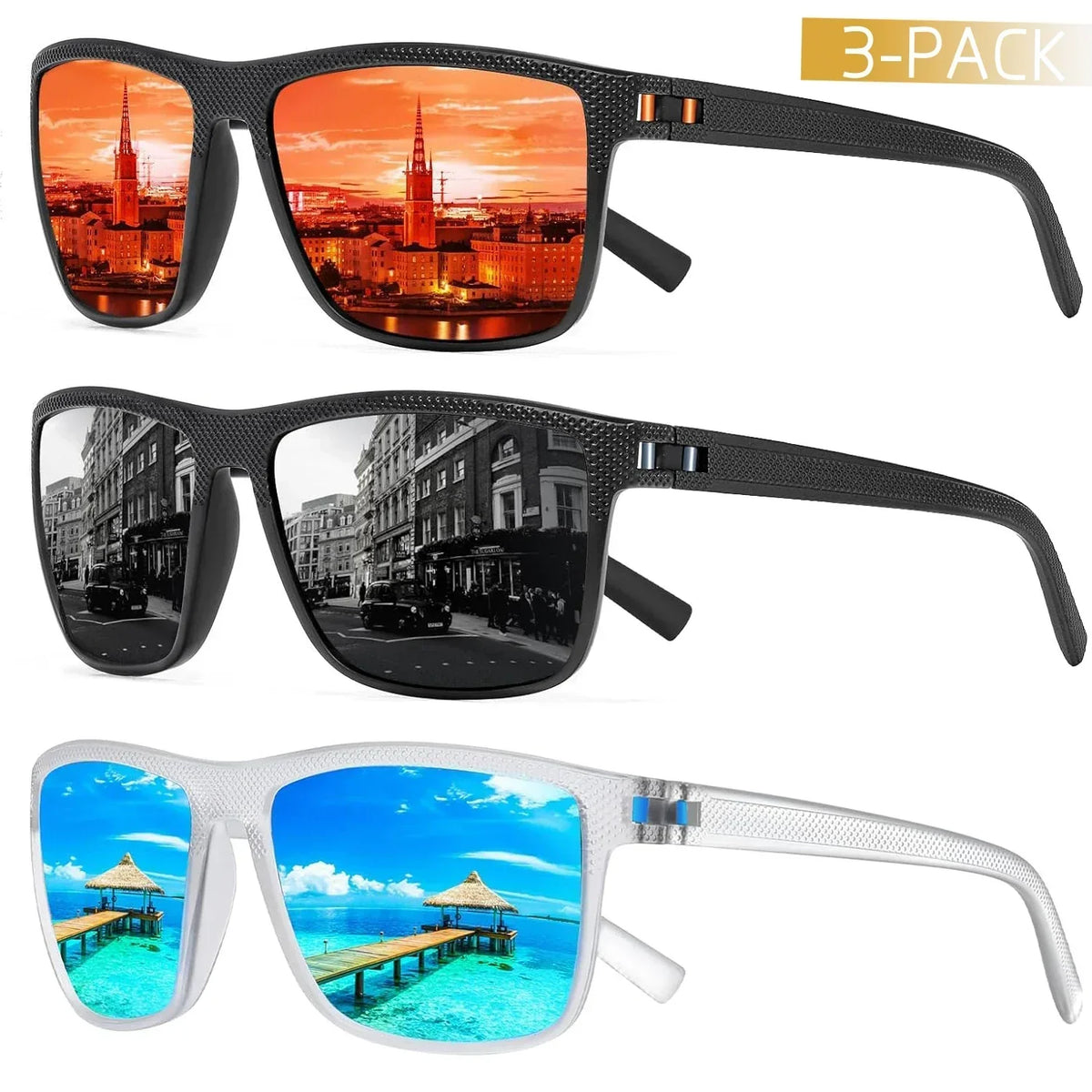 Polarized Sunglasses 3-Piece Set for Men & Women Outdoor Sports Driving UV400 Protection Lightweight Frames | Thomler