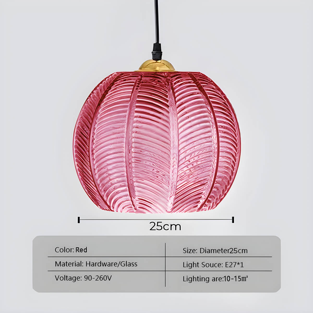 Lámpara colgante de globo estriado con pantalla de vidrio texturizado verde, casquillo E27 de 10 pulgadas, iluminación superior para cocina, isla de comedor o interiores modernos y retro | Thomler