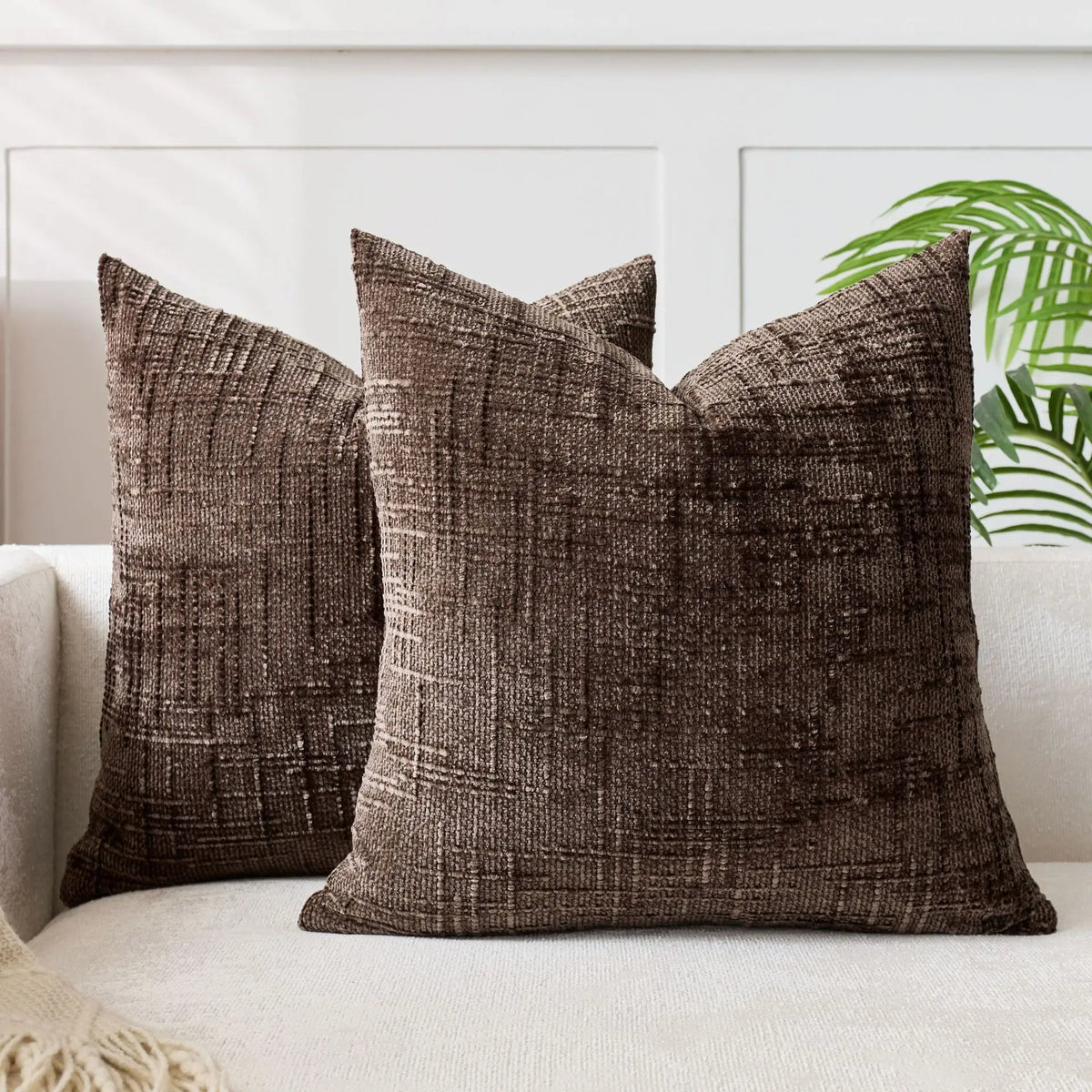 Plush Chenille Pillow Case 18 in Textured Bamboo Relief Pattern for Sofa Bed Living Room Bedroom Accent Home Décor Throw Cushion Slipcover | Thomler