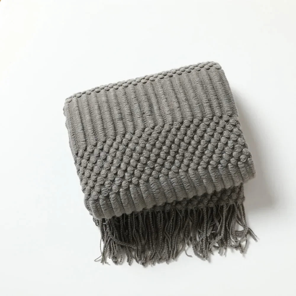 Chunky Knit Throw Blanket – Cozy Acrylic Sofa & Bed Cover for Living Room & Bedroom