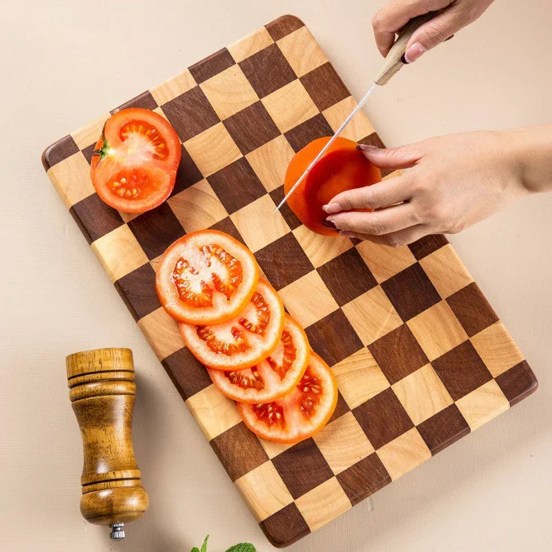 Akazienholz-Hackblock, rutschfest, natürliches Finish, Küchen-Schneidebrett, Servierplatte, Arbeitsplatten-Schnitzunterlage für Gemüse, Käse | Thomler