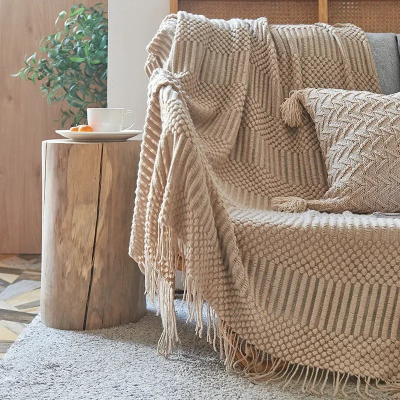 Chunky Knit Throw Blanket – Cozy Acrylic Sofa & Bed Cover for Living Room & Bedroom
