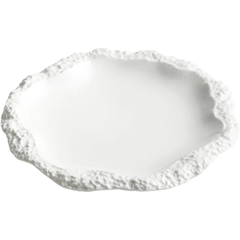 Stoneware Serving Plate 10.5 Inches Round Textured Edge Tabletop Dinnerware Porcelain Dish for Home Kitchen Daily Meals Large Platter Rustic | Thomler
