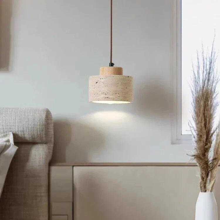 Natural Stone Hanging Lamp 6.5 Inch Travertine Shade Soft Warm Glow Overhead Fixture Bedroom Bedside Accent Nordic Minimalist Design | Thomler