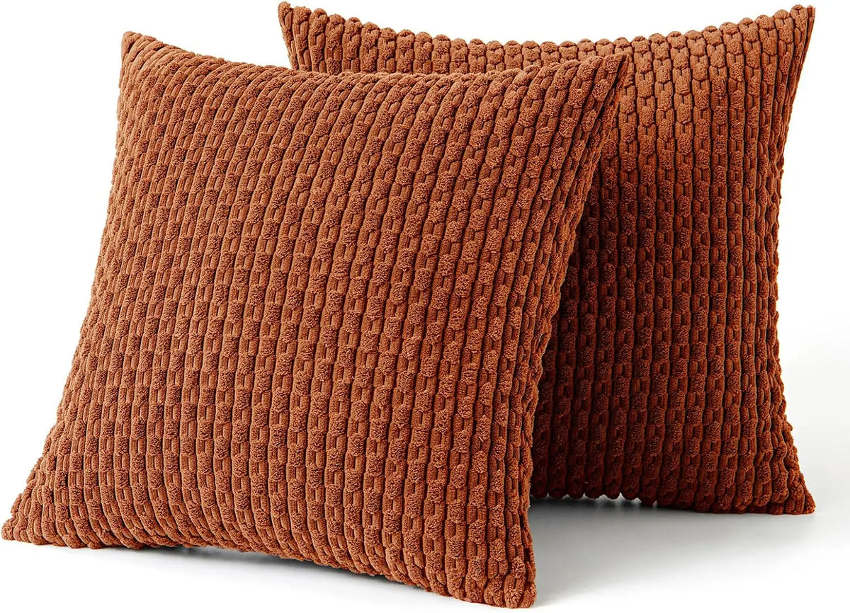 Ribbed Throw Pillow Cover 18×18 Inch Polyester Cotton Blend Textured Decorative Accent for Sofa Couch Armchair Bedroom Modern Scandinavian B | Thomler