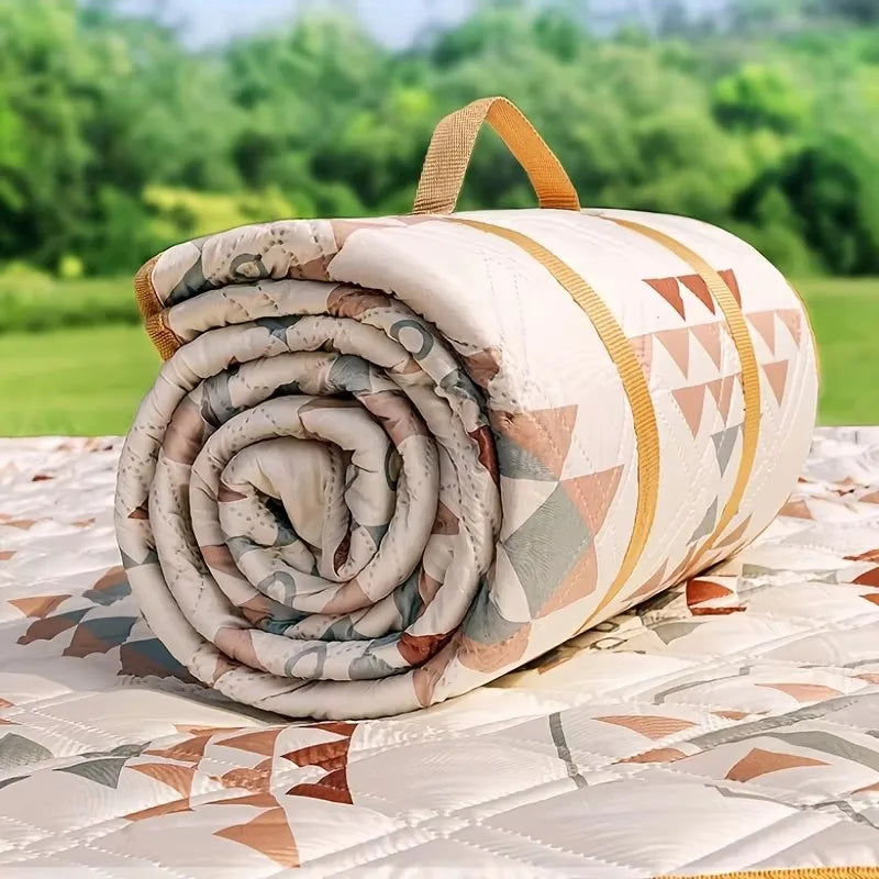 Extra-Large Padded Outdoor Blanket 79 x 118 Inches Portable Rollable Beach Mat with Carry Handle Moisture-Resistant Backing Washable for Cam | Thomler
