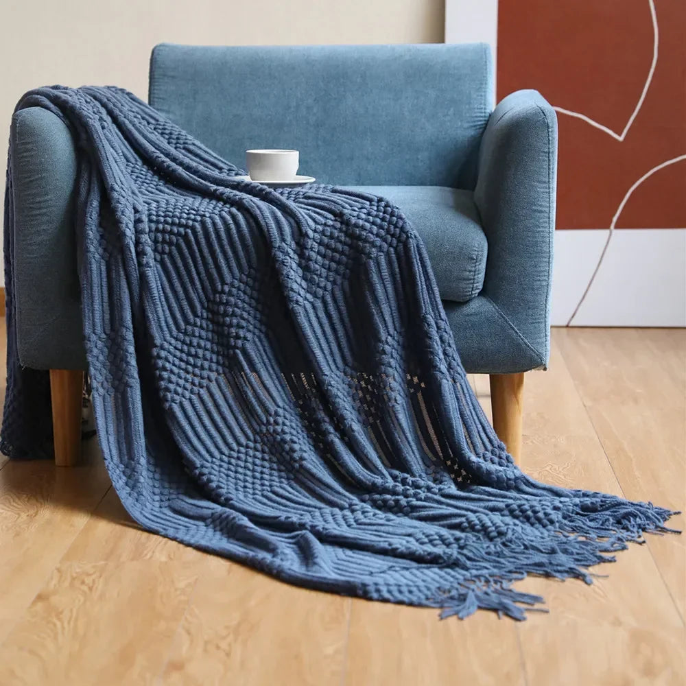 Chunky Knit Throw Blanket – Cozy Acrylic Sofa & Bed Cover for Living Room & Bedroom