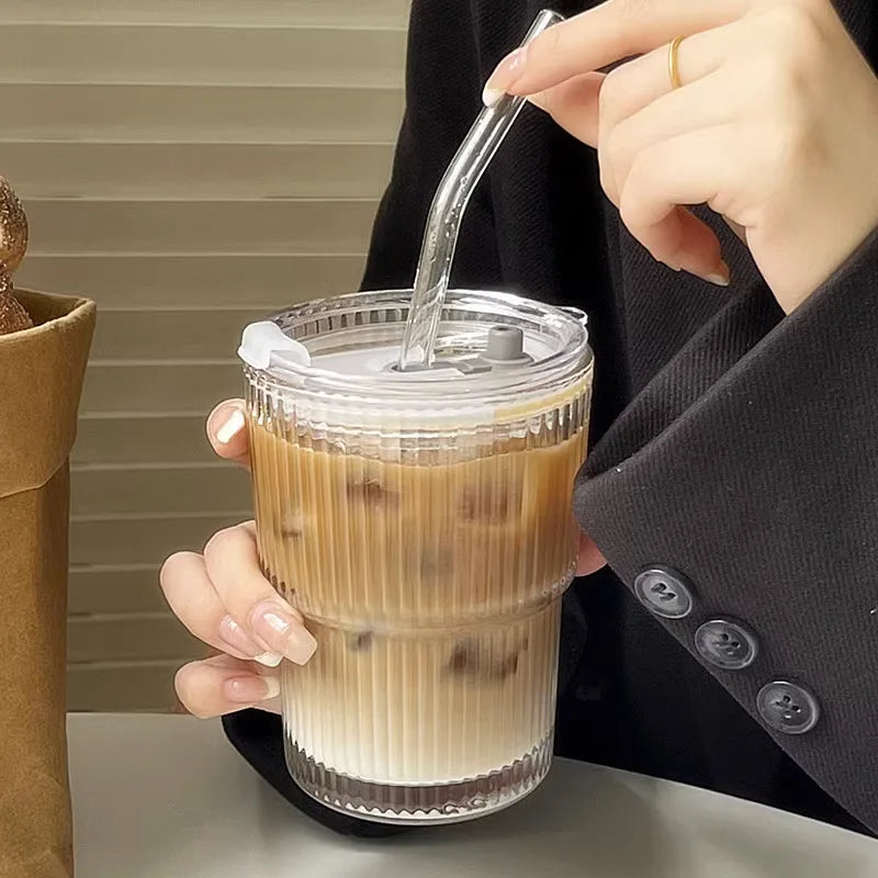 Insulated Glass Tumbler with Straw & Lid - Heat-Resistant Borosilicate Cup for Hot & Cold Drinks - Portable Coffee Mug for Commute, Office, | Thomler