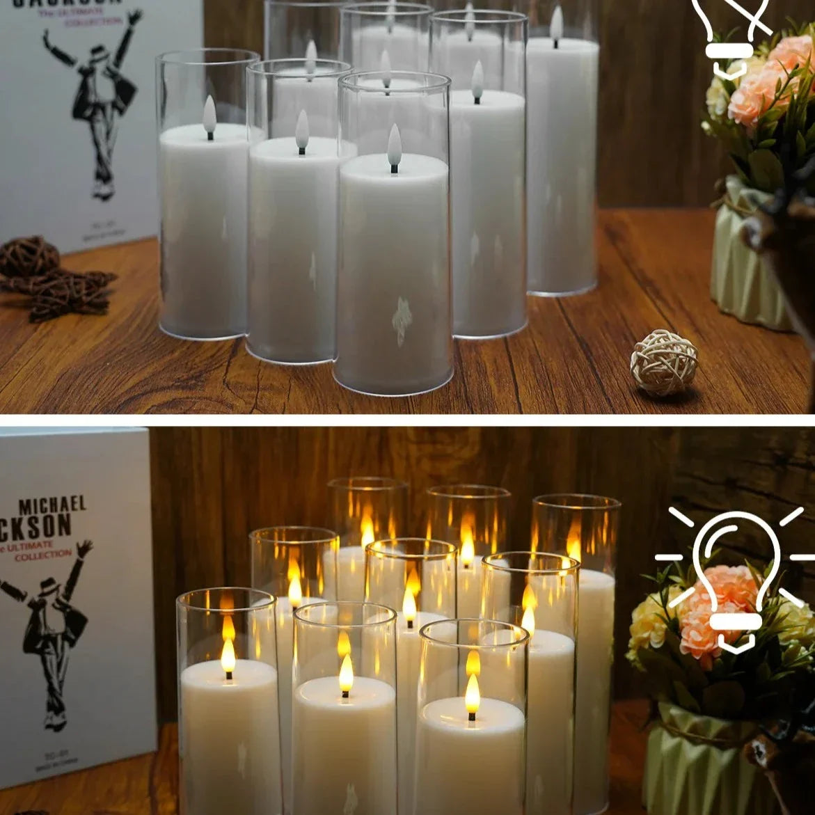Battery-Operated LED Pillar Candles with Remote Control and Timer - 9-Piece Decorative Light Set for Living Room, Bedroom, and Dining Table | Thomler
