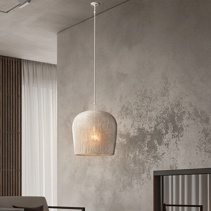 Woven Basket Ceiling Shade Handcrafted Natural Fiber 12-24 Inch Round Bohemian Overhead Fixture Black White Bedroom Kitchen Minimalist Organ | Thomler