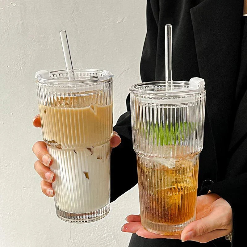 Insulated Glass Tumbler with Straw & Lid - Heat-Resistant Borosilicate Cup for Hot & Cold Drinks - Portable Coffee Mug for Commute, Office, | Thomler