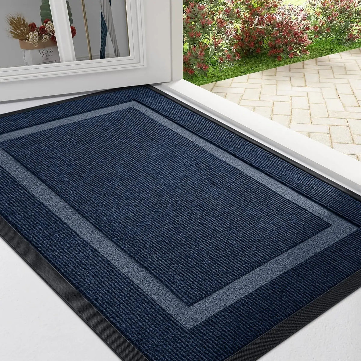 Felpudo de entrada de goma antideslizante de perfil bajo para puerta principal, puerta trasera, patio, garaje, pasillo, rascador de barro, protección de suelos | Thomler