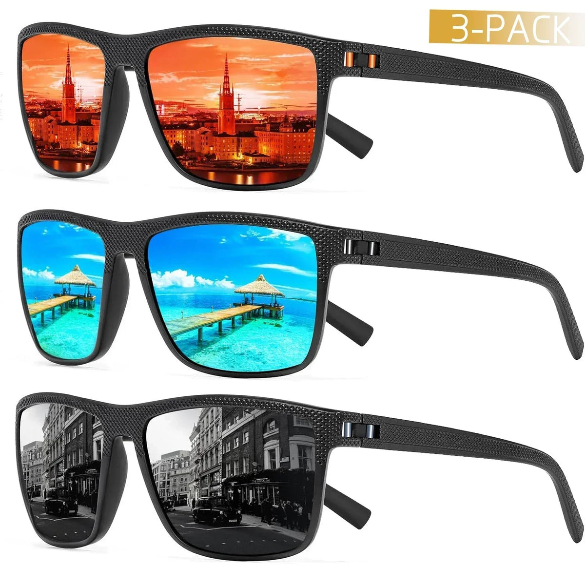 Polarized Sunglasses 3-Piece Set for Men & Women Outdoor Sports Driving UV400 Protection Lightweight Frames | Thomler
