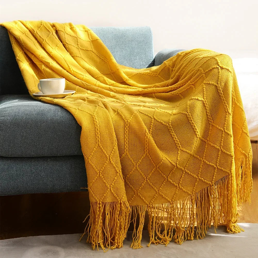 Chunky Knit Throw Blanket – Cozy Acrylic Sofa & Bed Cover for Living Room & Bedroom