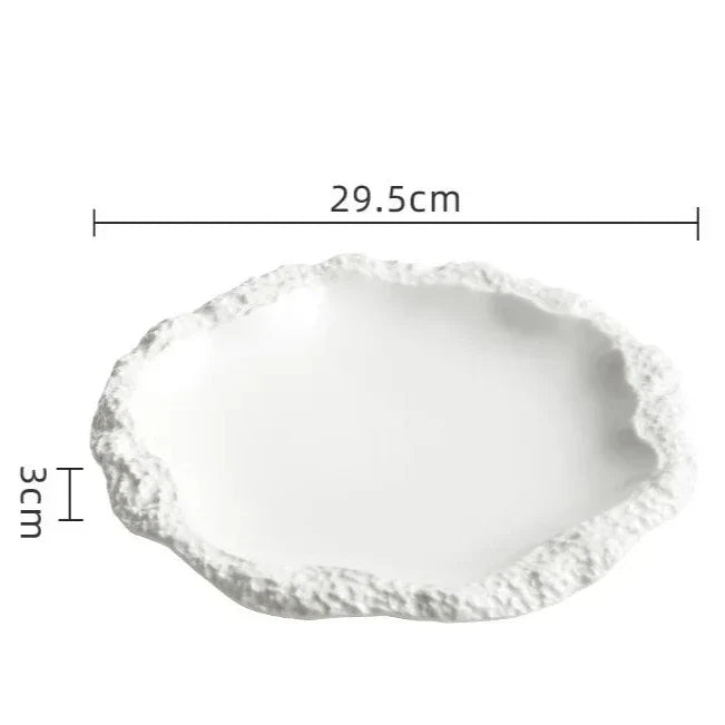 Ceramic Dinner Plate with Textured Rock Edge Design for Kitchen & Dining Room Tables 8-11 inch Natural Tableware | Thomler