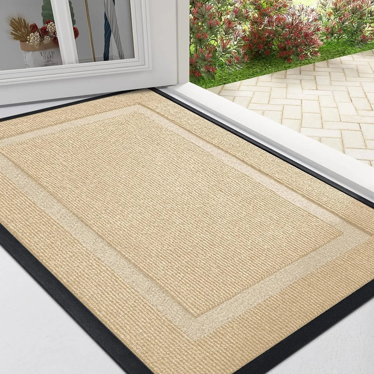 Felpudo de entrada de goma antideslizante de perfil bajo para puerta principal, puerta trasera, patio, garaje, pasillo, rascador de barro, protección de suelos | Thomler