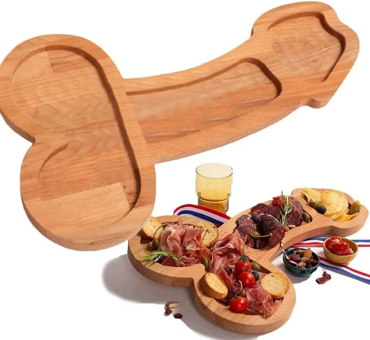 Houten borrelplank met vakjes voor kaas, snacks, hapjes en partyschalen, donkerhouten serveerblad voor spelletjesavond | Thomler