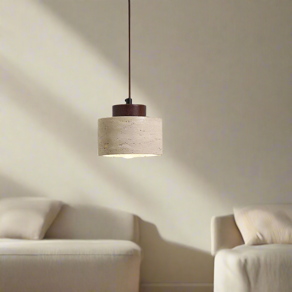 Natural Stone Hanging Lamp 6.5 Inch Travertine Shade Soft Warm Glow Overhead Fixture Bedroom Bedside Accent Nordic Minimalist Design | Thomler