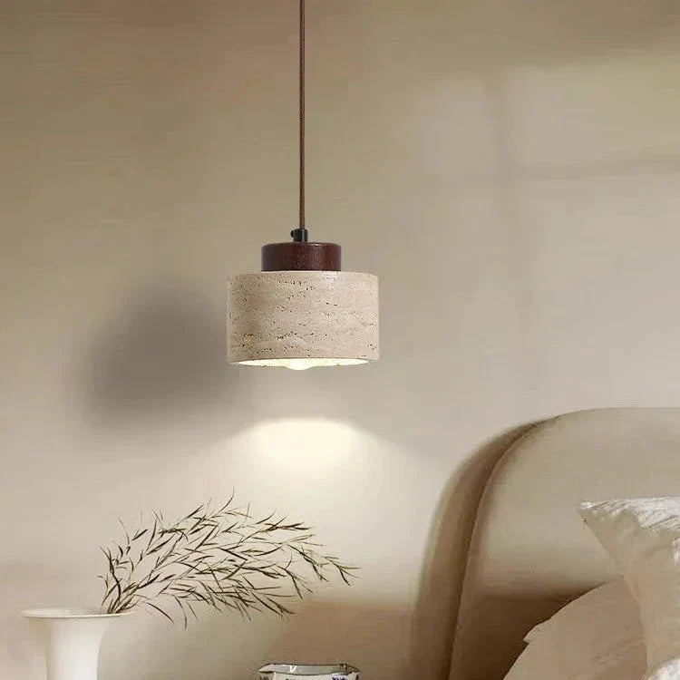 Natural Stone Hanging Lamp 6.5 Inch Travertine Shade Soft Warm Glow Overhead Fixture Bedroom Bedside Accent Nordic Minimalist Design | Thomler