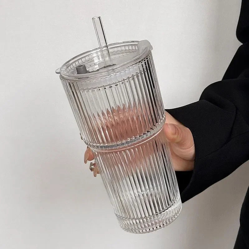 Insulated Glass Tumbler with Straw & Lid - Heat-Resistant Borosilicate Cup for Hot & Cold Drinks - Portable Coffee Mug for Commute, Office, | Thomler