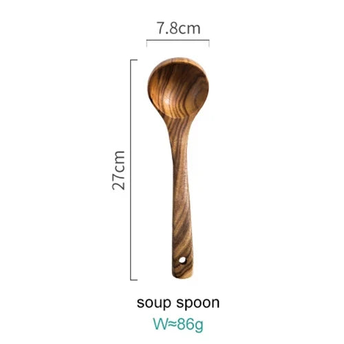 Juego de 8 utensilios de cocina de madera natural con soporte de exhibición para cocinar y servir, herramientas seguras para utensilios de cocina antiadherentes | Thomler