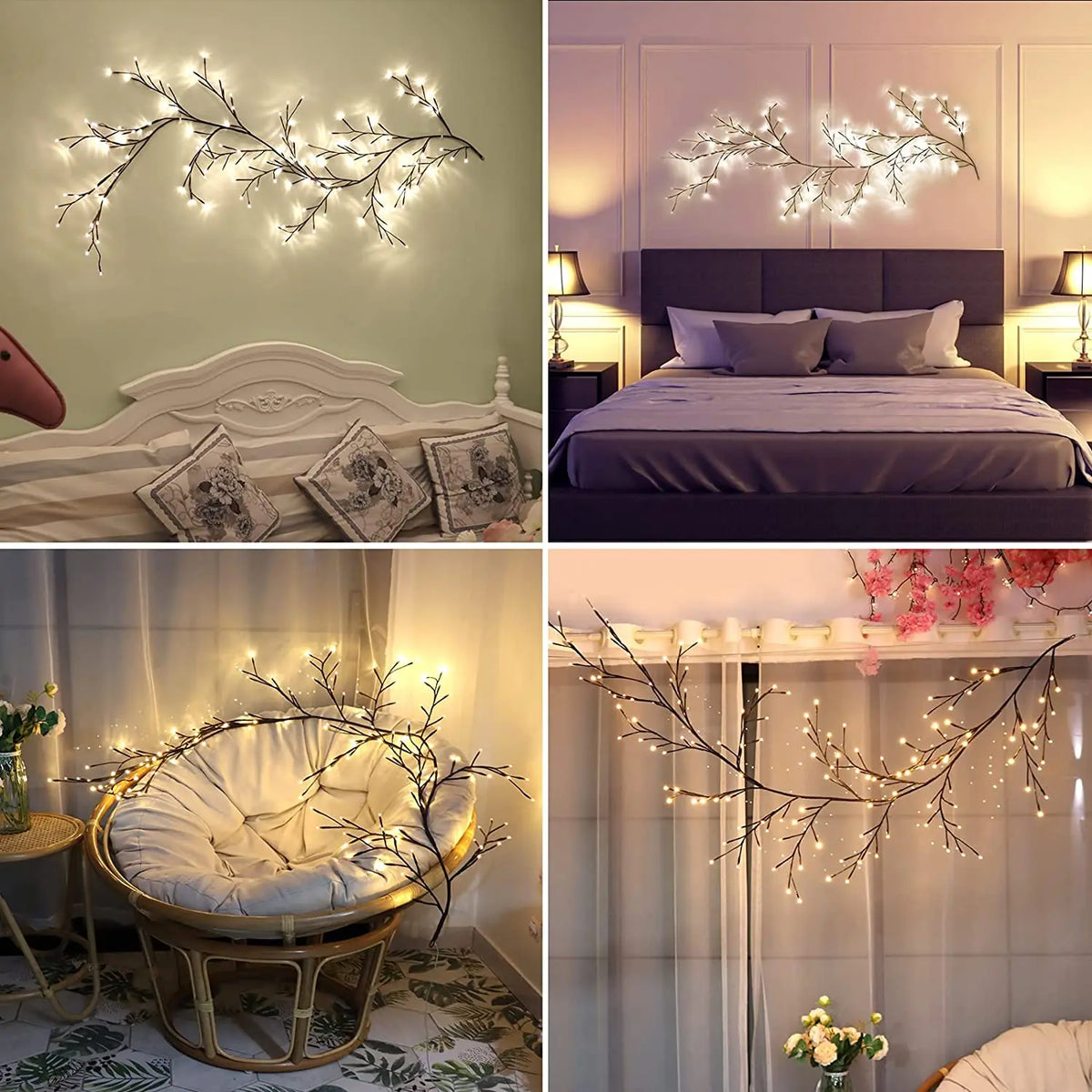 Rama de luz LED flexible de 8 pies, enredadera decorativa con control remoto, temporizador y ramas de alambre de cobre ajustables para decoración del hogar, repisa, sala de estar, dormitorio, interior | Thomler