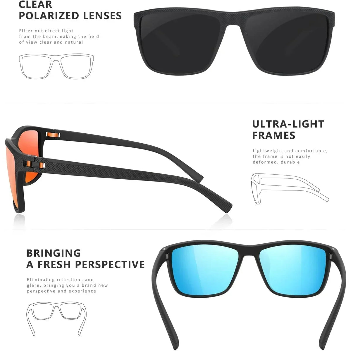 Polarisierte Sonnenbrillen 3er-Set UV400-Schutz Outdoor-Brillen für Damen & Herren zum Autofahren, Angeln, Strand & Sport