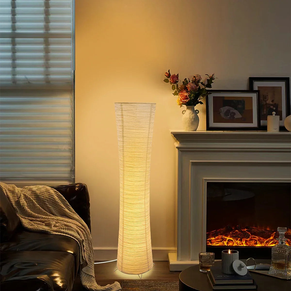 42-Inch Tall Standing Lamp with Paper Lantern Shade White for Bedroom Corner Reading Light Adjustable Color Temperature Remote Control Minim | Thomler