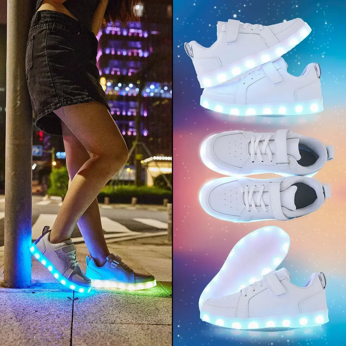 LED-Kindersneaker mit Klettverschluss – Leuchtschuhe für Jungen & Mädchen | Sportschuhe mit Blinklichtern | Thomler