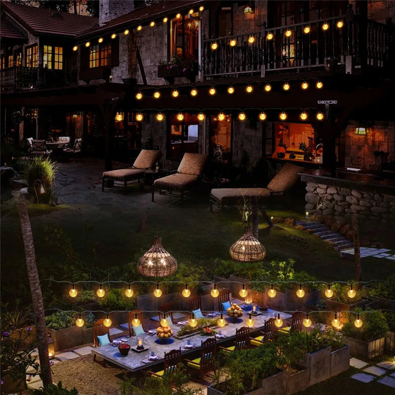 Outdoor LED-snoerverlichting op zonne-energie, waterdicht, decoratieve tuinverlichting, 9 meter voor terras, tuin, veranda, achtertuin, pad, landschapsaccent | Thomler