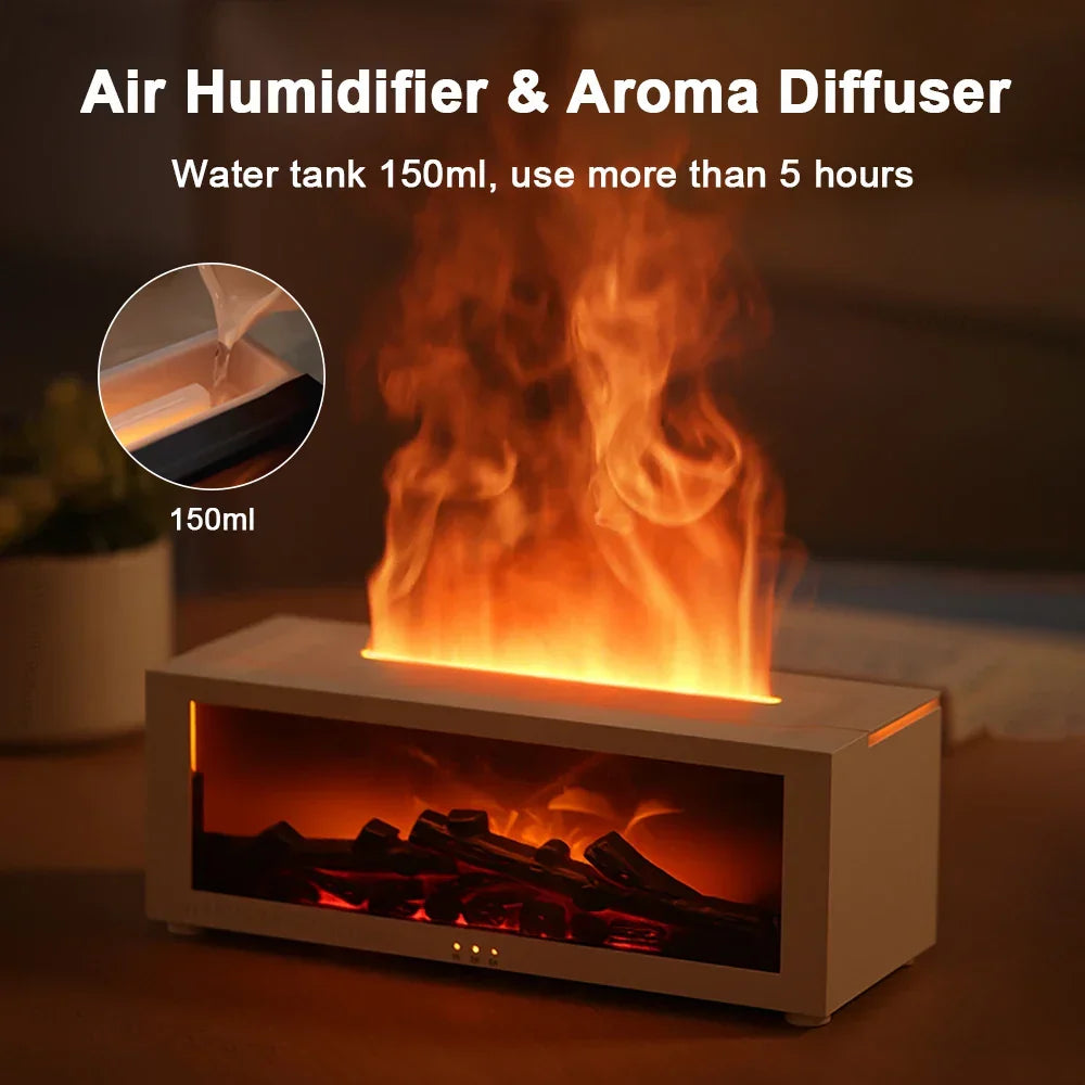 Ultraschall-Luftbefeuchter mit Flammen-Effekt LED-Licht und Fernbedienung für Schreibtisch, Schlafzimmer und Büro | Thomler