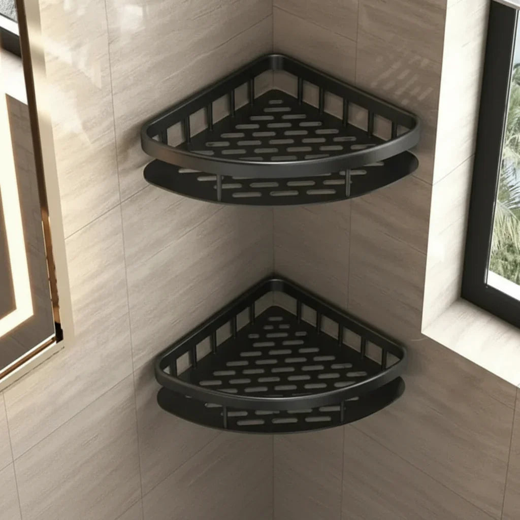 Wall Mount Adhesive Shower Caddy Corner Organizer – No-Drill Waterproof Storage Rack for Bathroom, Toilet & Sink – ABS & Steel in Black or S | Thomler