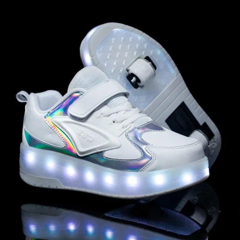 Kinder-Rollenschuhe mit LED-Licht, Sneaker mit Rädern, Pink, aufladbare leuchtende Sportschuhe mit Klettverschluss für Jungen, Mädchen und Jugendliche | Thomler