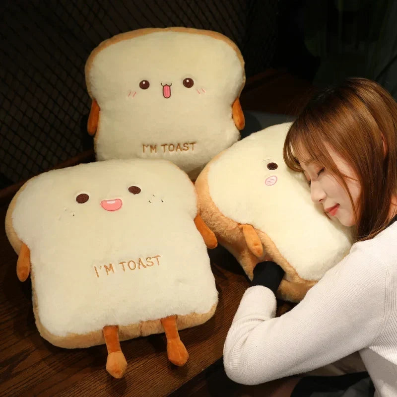Soft Plush Toast Hand Warmer Pillow with Pocket – Cozy Stuffed Bread Cushion for Warmth & Comfort