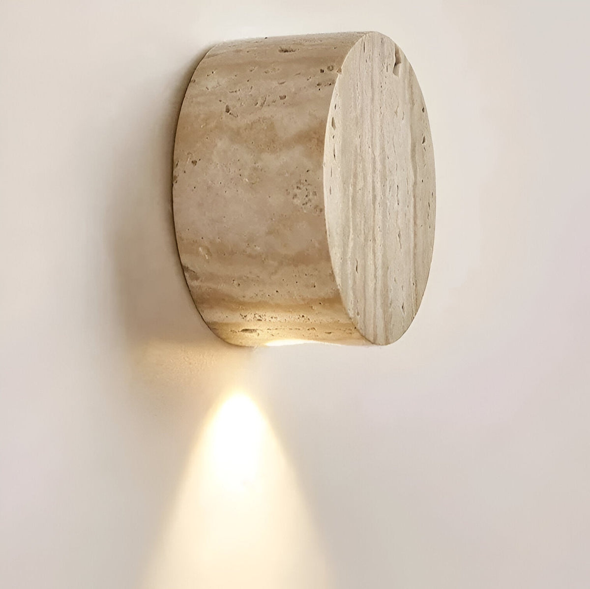Travertine Stone Wall Sconce Round Frosted Glass Up Down Light Fixture 4 Inch Natural Stone Ambient Lighting Bedroom Hallway Entryway Bathro | Thomler