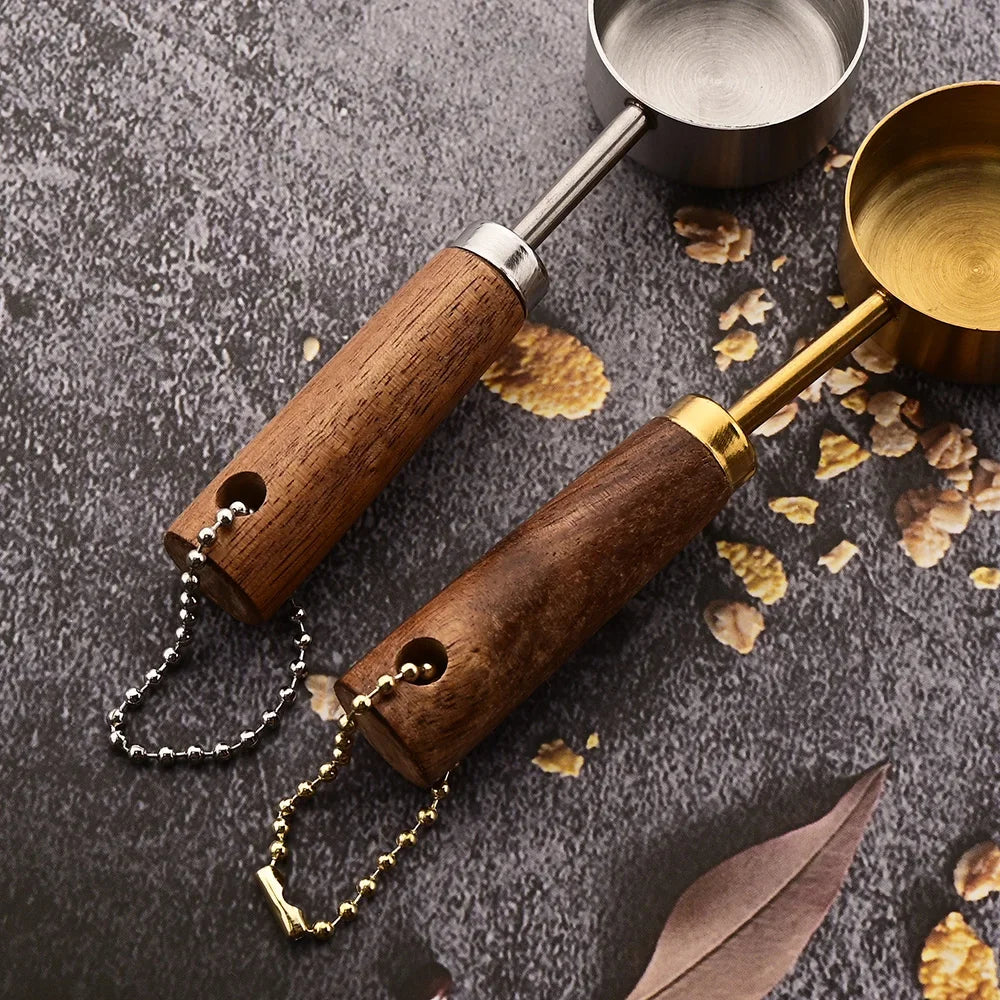 8-Piece Nesting Kitchen Measuring Spoons with Wood Handles Stainless Steel Cooking Baking Tools Set | Thomler
