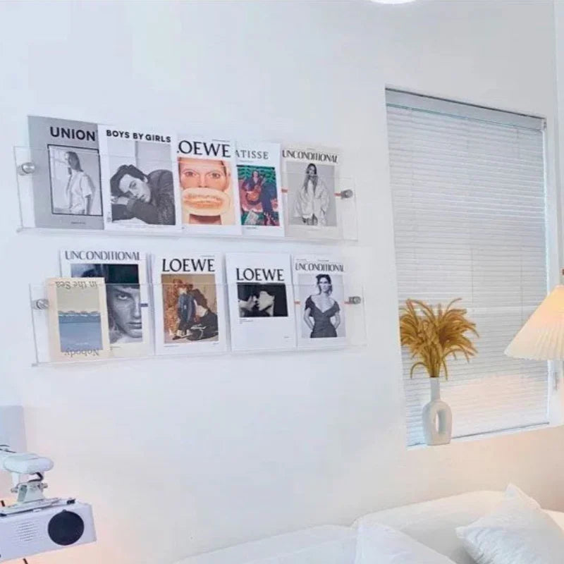 Vinyl Record Holder Wall Rack Magazine Organizer Shelf for Living Room Books Newspapers Home Office Storage Clear Acrylic Display Mount | Thomler