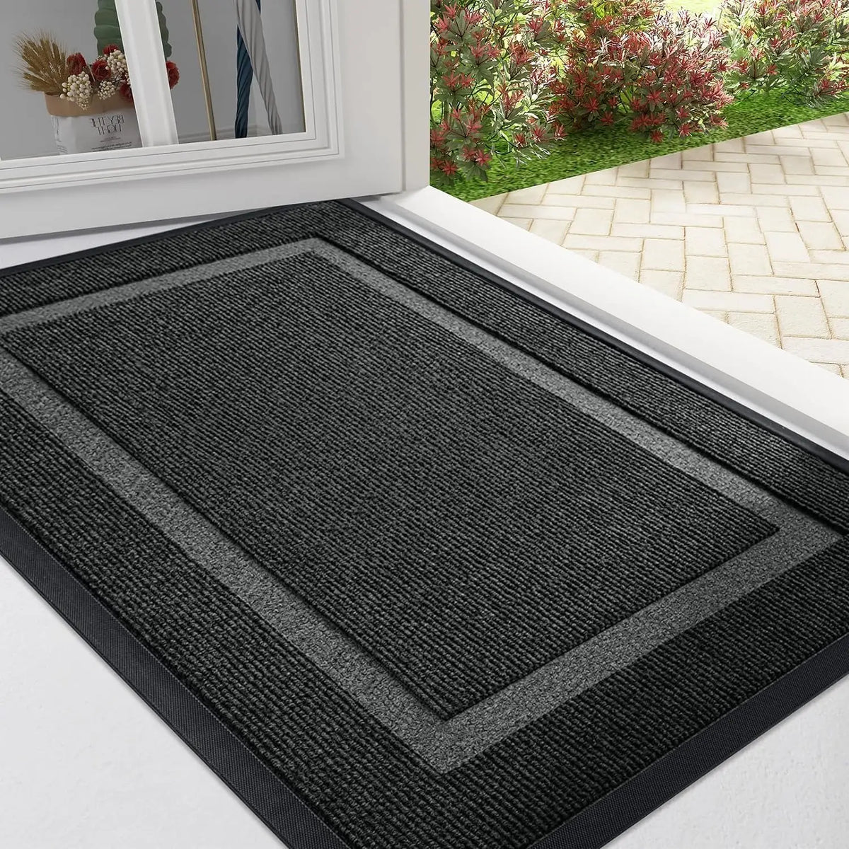 Felpudo de entrada de goma antideslizante de perfil bajo para puerta principal, puerta trasera, patio, garaje, pasillo, rascador de barro, protección de suelos | Thomler