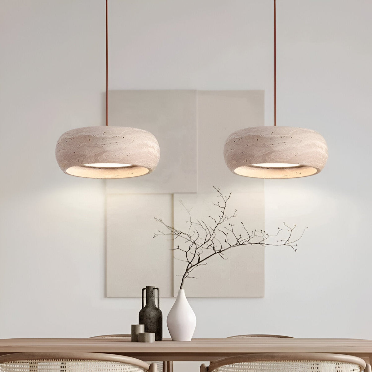 Stone Hanging Lamp 8-Inch Round Natural Travertine Shade Adjustable Drop Cord Ceiling Fixture for Kitchen Island Dining Table Room Modern Or | Thomler